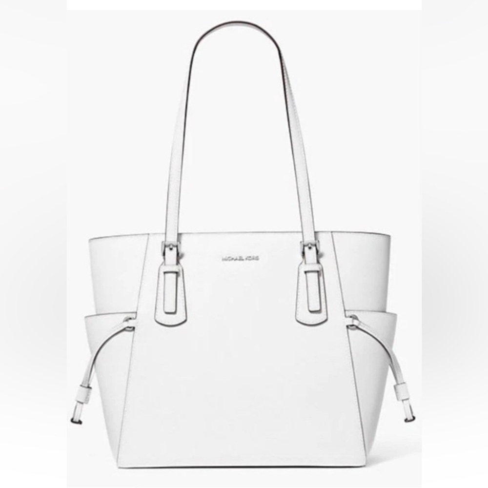 New Michael Kors Voyager Large Saffiano Leather Tote Optic White